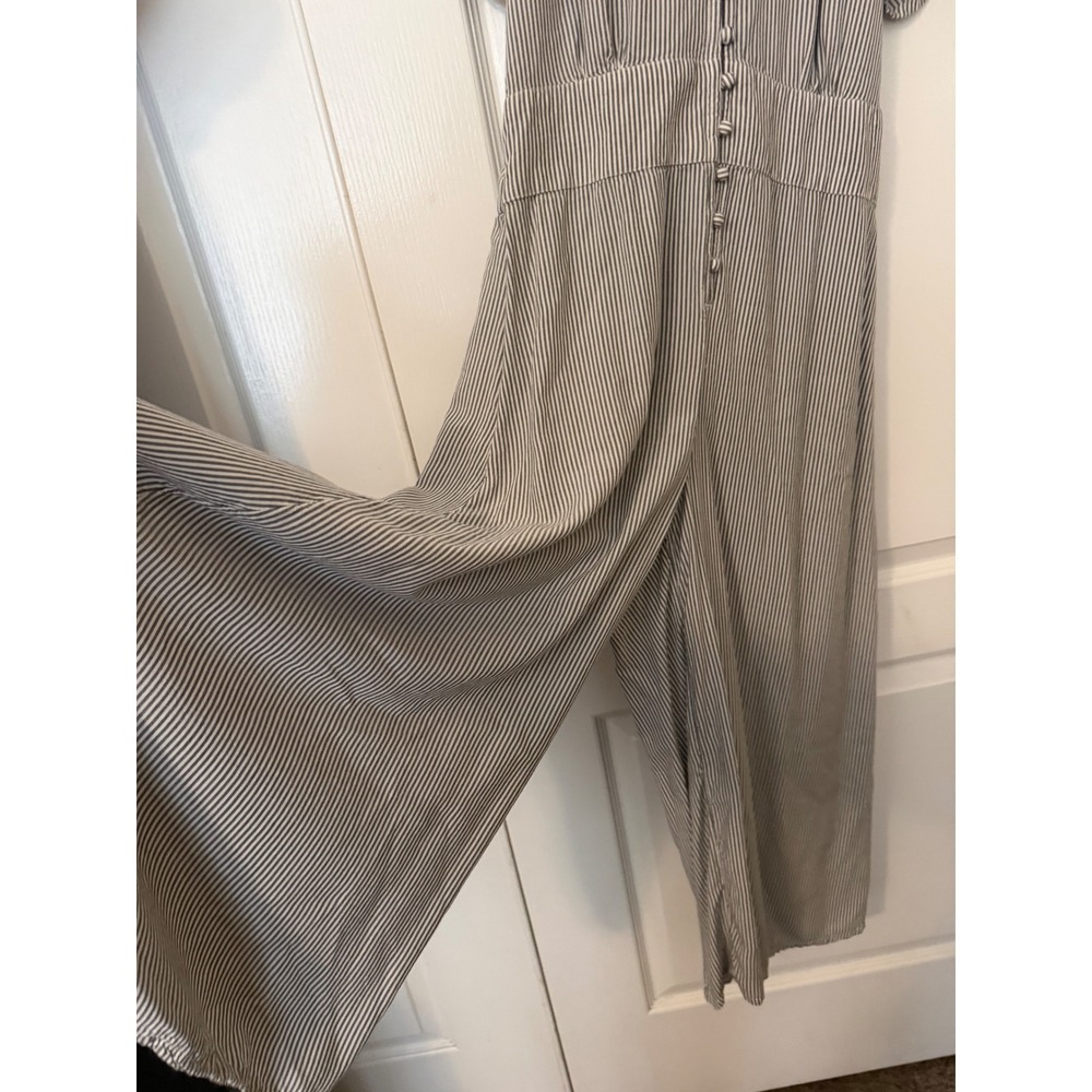 ONeill Womens Striped Button Front V-Neck Midi Romper White Charcoal Medium